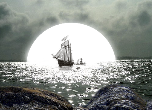 Design Dark Sea Ship Photo Manipulation Scene -